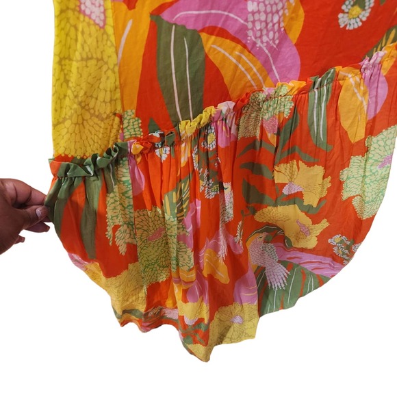 Farm Rio Red Neon Floral Tiered Cotton Maxi Dress Size XL - Picture 12 of 16